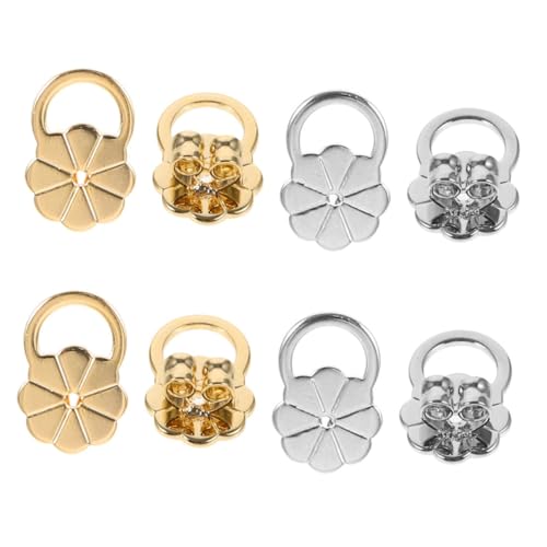 Gatuida 8 Stück Einstellbare Ohrstecker Verschlüsse Blütenform Ohrstecker Stopper für Schwere Ohrringe Ohrläppchenhalter aus Dicklegiertem Material in Silber und Gold von Gatuida
