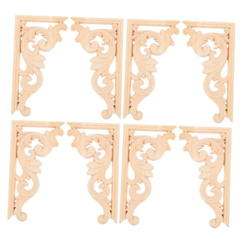 Gatuida 8 Stück Europäische Massivholzblumenscheiben unbemalte Applikationen dekorative Applikationen für Möbel Möbelverzierungen geschnitzte Holzapplikationen Eckapplikation hölzern Beige von Gatuida