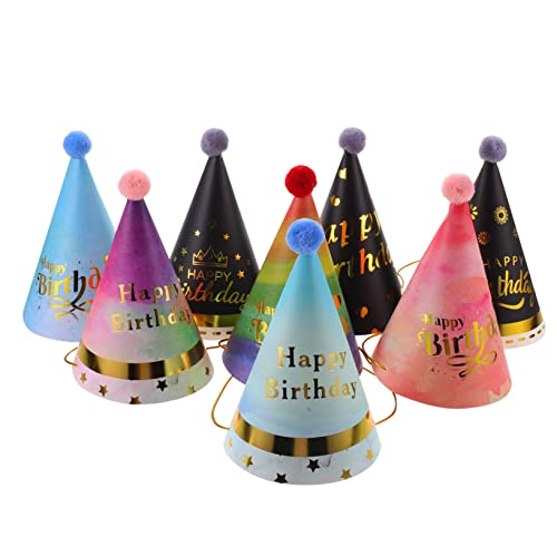 Gatuida 8 Stück Teiliges Geburtstags Hüte Bunte Hüte für Kindergeburtstagsfeiern Partyhüte mit Pompons Zubehör für Kreative Fotos und Unvergessliche von Gatuida