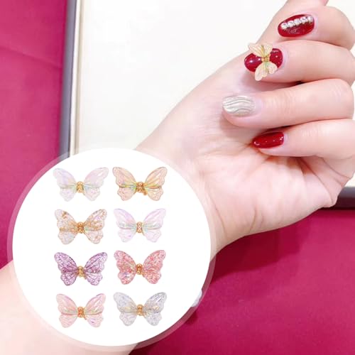 Gatuida 8 Stück Teiliges Nail Art Schmetterling Charms aus Resin und Metall Kreative Nageldekoration für Natürliche und Künstliche Fingernägel DIY Maniküre Zubehör für Individuelle von Gatuida