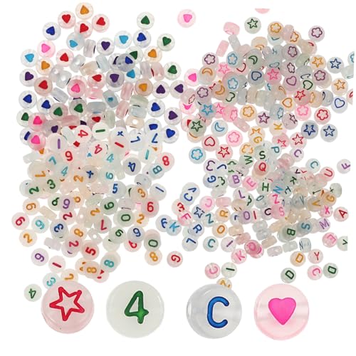 Gatuida Acryl Leuchtperlen mit Buchstaben Zahlen Herzen Mustern DIY Schmuck Basteln Langlebige Lose Perlen für Armbänder Anhänger Party Dekoration von Gatuida