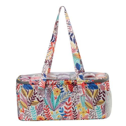 Gatuida Baumwoll strickgarn Aufbewahrungstasche Oxford Strapazierfähige Mehrfachtaschen Handtasche für Häkeln und Stricken Modisches Blattmuster Praktische Organizer tasche für von Gatuida