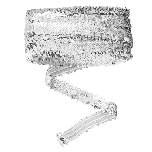 Gatuida Breites Silbernes Pailletten Band Elastisch mit Feiner Verzierung Multifunktionaler Bastel und Bekleidungs Geeignet als Glitzernde Saumborte für Kleidung Vorhänge DIY Projekte von Gatuida