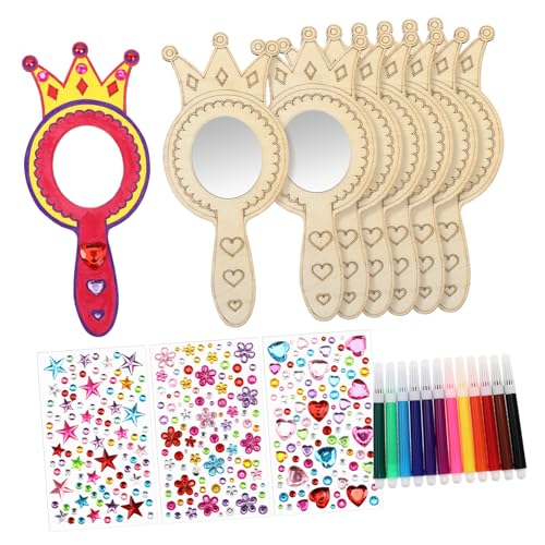 Gatuida DIY Holzspiegel Bastelset für Teiliges Kronen Design aus Holz mit Aquarellstiften und Stickerbögen Kleines Handliches Spiegelset zum Bemalen Kreativset für Kindergeburtstag und von Gatuida