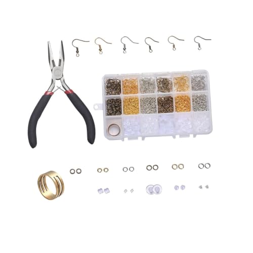 Gatuida DIY Ohrring Zubehör Kupfer Ohrhaken Einzelring mit Verschluss Fächer Schmuck Basteln Kit für Damen Zange zur Individuellen Ohrringherstellung von Gatuida