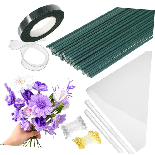 Gatuida Floristenzubehör mit Blumendraht Floristenband Geschenkpapier und Satinband Komplettes Diy Bastelset für Blumenarrangements Kranzherstellung und Straußgestaltung von Gatuida