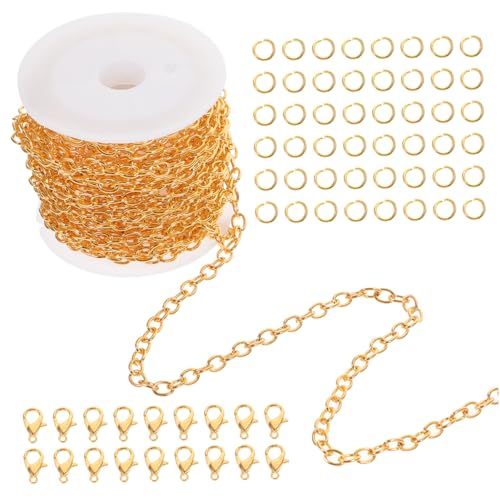 Gatuida Goldene DIY Schmuckkette mit Karabinerverschluss und Biegeringen Stabile Metallkette für Halsketten und Armbänder Vielseitig für Schmuckherstellung und Reparatur von Gatuida