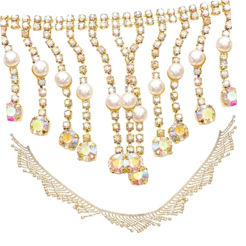 Gatuida Goldfarbene Ab perlen und Strass Wellenborte Zierliche Zuschneidbare Eleganter Schmuck akzent für DIY Kleidung Schals Hüte und Accessoires von Gatuida