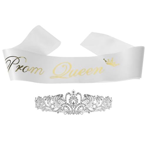 Gatuida Graduation Dekorationen Krone und Abschlussball Queen Schärpe Set mit Strasssteinen, weißer Satin, perfekt für Abschlussfeiern und Feiern Gatuida Graduation Dekorationen Krone und Abschlussball Queen Schärpe Set mit Strasssteinen, weißer Satin, perfekt für Abschlussfeiern und Feiern von Gatuida
