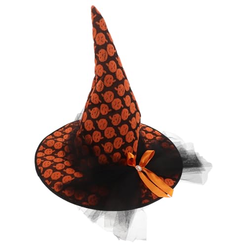 Gatuida Hexenhut aus Netzstoff: Halloween-Hexenhut aus Netzstoff und Schleife für Damen – Zauberer-Kopfbedeckung mit Kürbismuster für Halloween-Kostüm, Maskerade, Karnevalszubehör Gatuida Hexenhut aus Netzstoff: Halloween-Hexenhut aus Netzstoff und Schleife für Damen – Zauberer-Kopfbedeckung mit Kürbismuster für Halloween-Kostüm, Maskerade, Karnevalszubehör von Gatuida