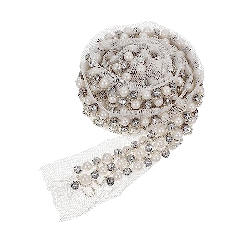 Gatuida Mehrreihiges Perlen Spitzenband mit Strassbesetztem Netzstoff Vielseitiges Dekoband für Kleidung DIY Basteln Haarschmuck und Festliche Accessoires Weiß von Gatuida