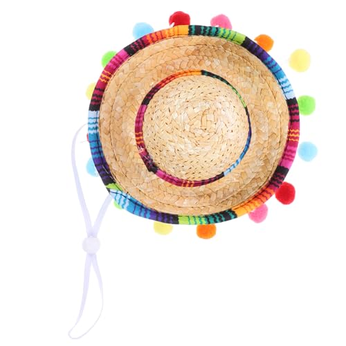 Gatuida Mexikanischer Partyhut mit Pom Pom und Kinnriemen Kleiner Strohhut für Fiestas und Karneval für Kreative Kostüme und Party Dekoration von Gatuida