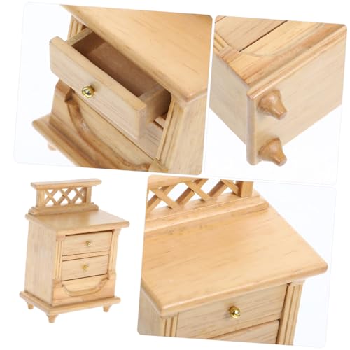 Gatuida Miniatur Nachttisch Modell Handgefertigter Holz Schrank Doppelschicht Kommode Miniatur Schlafzimmer Zubehör für Puppenhaus Dekoration von Gatuida