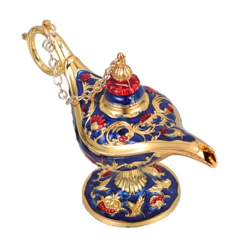 Gatuida Retro Vintage Zauberlampe Tischdekoration aus Zinklegierung mit Robustem Ornament für Party und Haushalt in Gold blau Stilvolles Zubehör für Mystische Atmosphäre von Gatuida