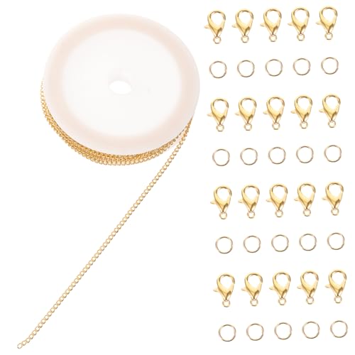 Gatuida Schmuckkette Set Metall DIY Schmuckherstellung Kette mit Karabinerverschluss und Sprungring Langlebig Goldfarben Geeignet für Armband und Halskettenbasteln Vielseitiges Zubehör von Gatuida