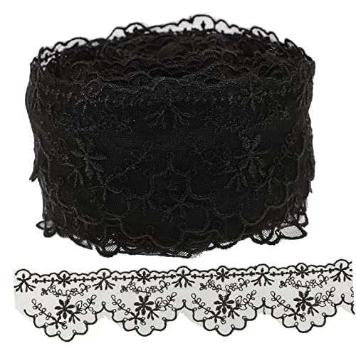 Gatuida Schwarzer Widerstandsfähiger Spitzenbesatz für DIY Kleidung Feine Netzspitze mit Blumenstickerei Rolle für Brautkleider Schlafanzüge und Bastelprojekte von Gatuida