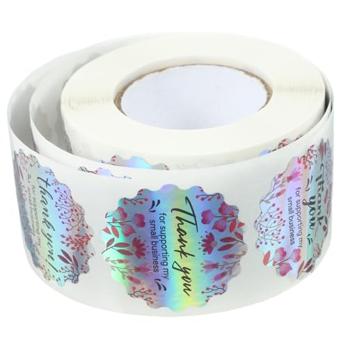 Gatuida Selbstklebende Dankeschön Aufkleber Wellenmuster Blumen Design Rollenetiketten für Geschenkverpackungen Lebensmittelbeutel Versiegelung Party Hochzeitsdeko von Gatuida