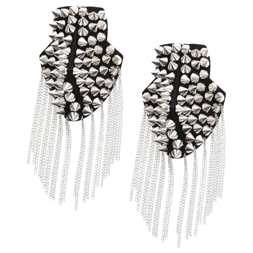 Gatuida Silberne Nietenschulterklappen mit Quasten und Kettengliedern Epaulette Schulterabzeichen für Herren Vintage Stil Kostüm und Partydekoration von Gatuida