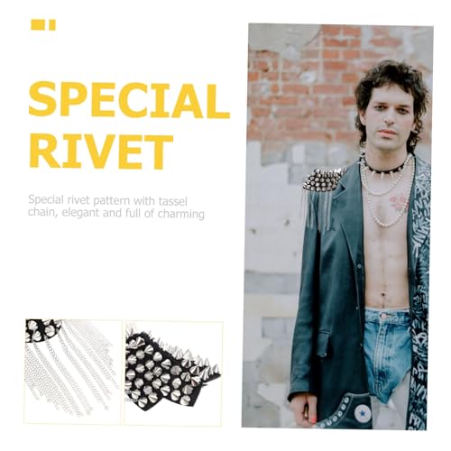 Gatuida Silberne Rivet Schulterklappen mit Quasten und Ketten Epaulet Abzeichen für Herren Vintage Schulterbretter für Militärkostüm und Party Dekoration Gatuida Silberne Rivet Schulterklappen mit Quasten und Ketten Epaulet Abzeichen für Herren Vintage Schulterbretter für Militärkostüm und Party Dekoration von Gatuida