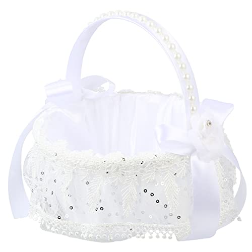 Gatuida Weißes Spitzen Blumenkörbchen Hochzeit Blumenkorb für Blumenkinder Romantisches Leichtes Zeremonie Accessoire für Hochzeitsfeier Umweltfreundlich und Vielseitig Einsetzbar von Gatuida