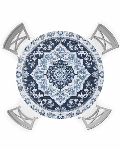 Gavrelixora Boho-Tischdecke, rund, ethnisch, geometrisch, für den Außenbereich, passend für 91,4 - 111,8 cm, Southwestern Floral, wasserdicht, Esstischdecke mit Gummizug für Party/Picknick/Terrasse von Gavrelixora