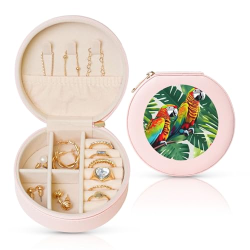 GaxfjRu Reise-Schmuckschatulle mit tropischen Blumenblättern, Papageien, kompakt und stilvoll, Reise-Schmuckkästchen, Organizer und Verlobungsring-Box GaxfjRu Reise-Schmuckschatulle mit tropischen Blumenblättern, Papageien, kompakt und stilvoll, Reise-Schmuckkästchen, Organizer und Verlobungsring-Box von GaxfjRu