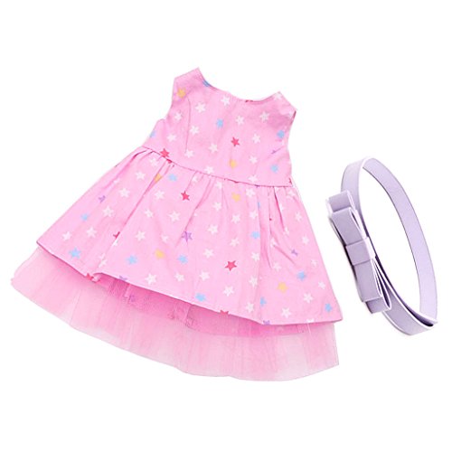 Gazechimp Modische Puppenkleid - Pink Stern Gedruckt Ärmelloses Kleid + Bowknot Gürtel - Kleidung für Puppe Outfit Zubehör von Gazechimp