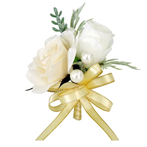 Gazechimp Seide Ansteckblume Brosche Boutonniere im Knopfloch Für Anzug - Champagner, 14 x 10 x 6 cm von Gazechimp