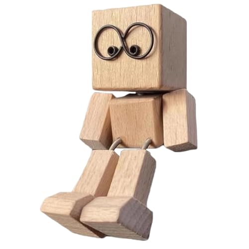 Gazocua Auto Dashboard Dekoartikel,8x5 cm Lustige Holzfigur Deko,Nicht Magnetisch,handgefertigt,Wackelnder Holzmann Figur Deko,für Auto Arbeitszimmer Wohnzimmer Vitrine Schlafzimmer von Gazocua