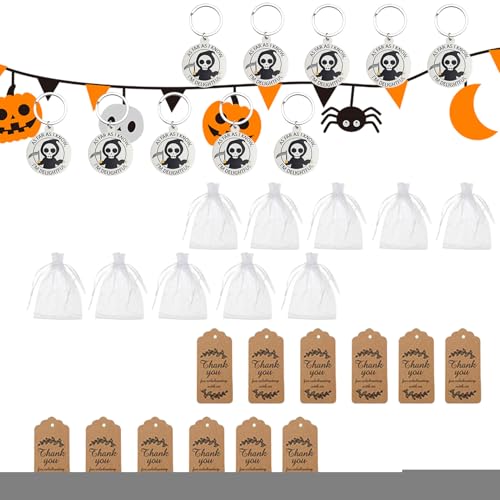 Gazocua Halloween Schlüsselanhänger,12er Set Halloween Totenkopf Anhänger - Süße Anhänger Deko Accessoires für Schulranzen Schultüten und Schulparty von Gazocua