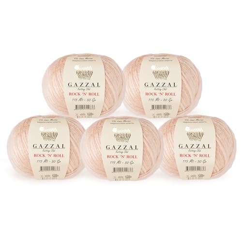 5 Knäuel (Packung) Gazzal Rock 'n' Roll Garn, insgesamt 21% Acryl, 70% Polyamid, 9% Lana Merino, je 50g / 125 Yrds (115m), 3 Light DK, Pinkish Orange - 13191 von Gazzal