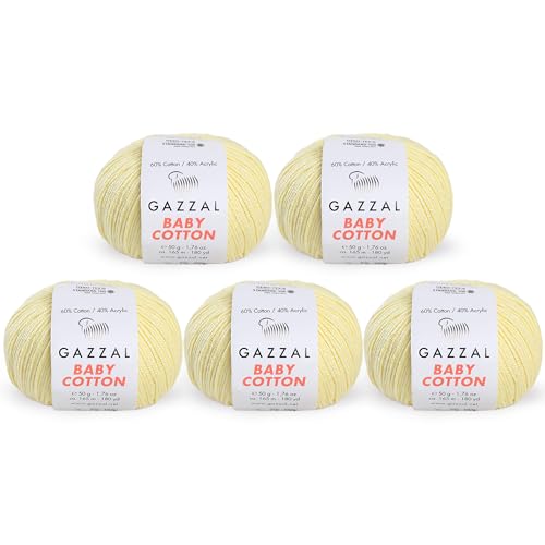 Gazzal Baby Baumwollgarn, 50 g, 165 m, weich, fein, 60 % Baumwolle, Gelb – 3413 Gazzal Baby Baumwollgarn, 50 g, 165 m, weich, fein, 60 % Baumwolle, Gelb – 3413 von Gazzal