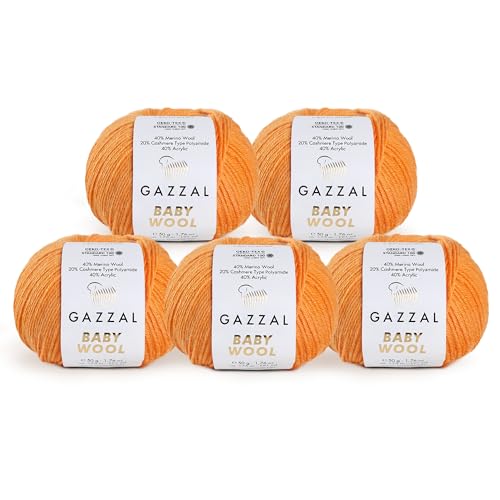 Gazzal Baby Wolle, 50 g, 200 m, feines Babygarn, 40 % Lana Merino, 20 % Kaschmir, Orange, 837 von Gazzal
