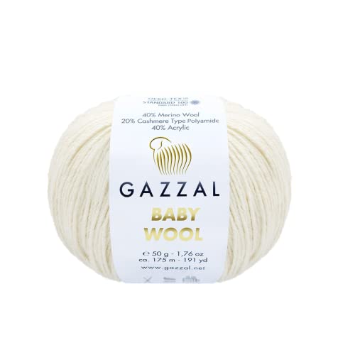 Gazzal Babywolle, feines weiches und glattes Garn, 40 % Lana-Merino, 20 % Kaschmir-Polyamid, je 50 g, 175 m, 3 Stück, Beige - 839 Gazzal Babywolle, feines weiches und glattes Garn, 40 % Lana-Merino, 20 % Kaschmir-Polyamid, je 50 g, 175 m, 3 Stück, Beige - 839 von Gazzal