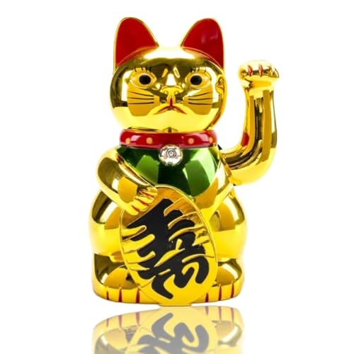 Gbbazu Winkekatze Katze, Maneki Neko Glücksbringer, 6" Lucky Cat Waving Arm, japanische Winkkatze rockt, Chinesische Glückskatze, Katzen Deko, Batterie Nicht enthalten (Goldene) von Gbbazu