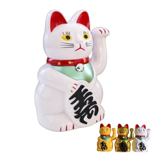 Gbbazu Winkekatze Katze, Maneki Neko Glücksbringer, 6" Lucky Cat Waving Arm, japanische Winkkatze rockt, Chinesische Glückskatze, Katzen Deko, Batterie Nicht enthalten (Weiß) von Gbbazu