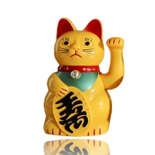 Winkekatze Katze, Maneki Neko Glücksbringer, 6" Lucky Cat Waving Arm, japanische Winkkatze rockt, Chinesische Glückskatze, Katzen Deko, Batterie Nicht enthalten (Gelb) von Gbbazu