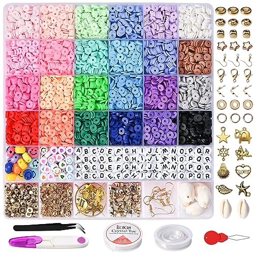 Gbivbe 6000 Stück Clay Perlen Set Zum Auffädeln, Perlenset für Armbänder Selber Machen Heishi Perlen Set, 6mm Polymer Clay Beads für DIY Halskette Ohrringe Bastelset für Kinder Erwachsene von Gbivbe