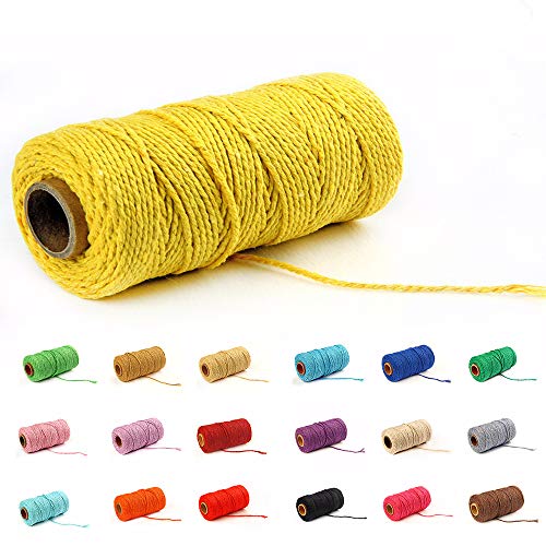 100 Yard / 2 mm Baumwollkordel bunt Handwerk Kordel zum Stricken des Seils für Verpackung Geschenk Handwerk (Gelb - 1) von Gbrand