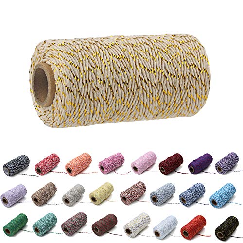 100 Yards/2mm Farbiges Baumwollseil Handwerk Strickseil für Geschenkverpackungen Handwerk (Gold und Beige) von Gbrand