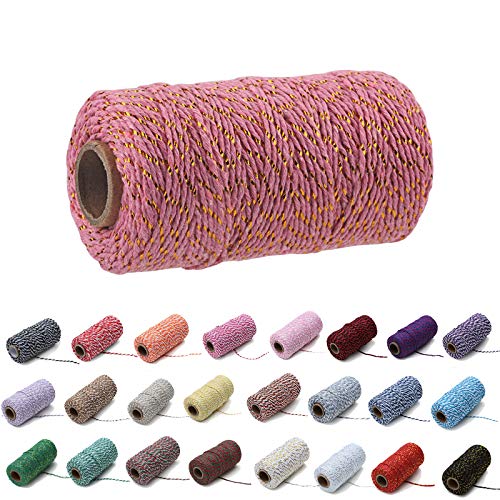 100 Yards/2mm Farbiges Baumwollseil Handwerk Strickseil für Geschenkverpackungen Handwerk (Gold- und Rosenfaden) von Gbrand