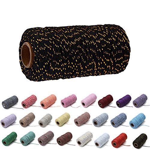 100 Yard/2 mm Baumwollseil, bunt, Handwerk, Kordel zum Stricken, für Geschenkverpackungen, Handwerk (Goldfaden und Schwarz) von Pvmn