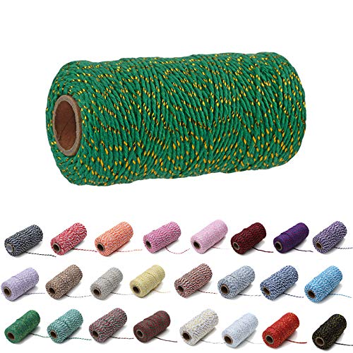 100 Yard/2 mm Baumwollseil, bunt, Handwerk, Kordel zum Stricken, für Geschenkverpackungen, Handwerk (Grün und Gold) von Gbrand