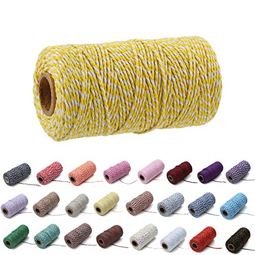 100 Yard/2 mm Baumwollseil, bunt, Handwerk, Kordel zum Stricken, für Geschenkverpackungen, Handwerk (gelb weiß) von Gbrand