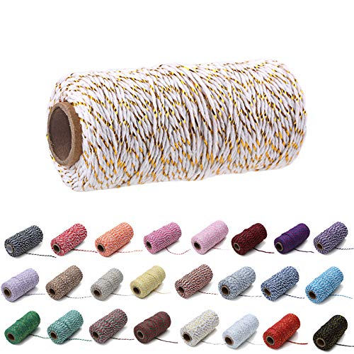 100 Yards/2mm Farbiges Baumwollseil Handwerk Strickseil für Geschenkverpackungen Handwerk (Gold und Weiße Seide) von Gbrand