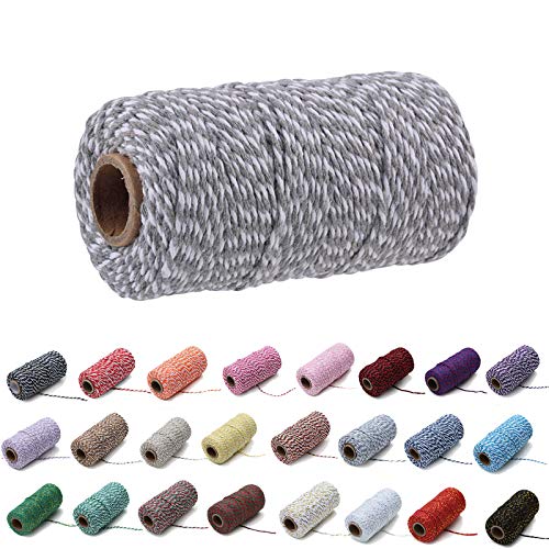 100 Yard/2 mm Baumwollseil, bunt, Handwerk, Kordel zum Stricken, für Geschenkverpackungen, Handwerk (grau) von Mcties
