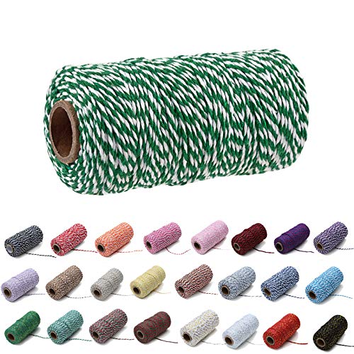 100 Yard/2 mm Baumwollseil, bunt, Handwerk, Kordel zum Stricken, für Geschenkverpackungen, Handwerk (grün weiß) von Pvmn
