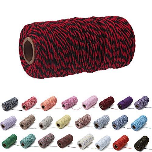 100 Yard/2 mm Baumwollseil, bunt, Handwerk, Kordel zum Stricken, für Geschenkverpackungen, Handwerk (rot/schwarz) von Gbrand