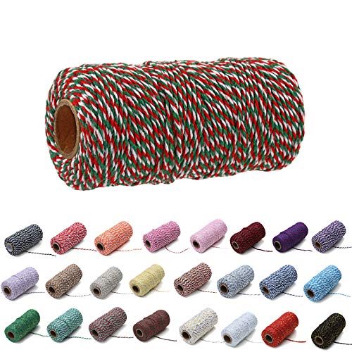 100 Yard/2 mm Baumwollseil, bunt, Handwerk, Kordel zum Stricken, für Geschenkverpackungen, Handwerk (rot und grün und weiß) von Gbrand