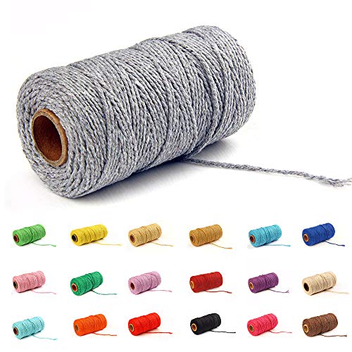 100 Yard/2 mm Baumwollseil, bunt, Handwerk, Kordel zum Stricken, für Verpackung, Geschenk, Handwerk (Grau 1) von Gbrand